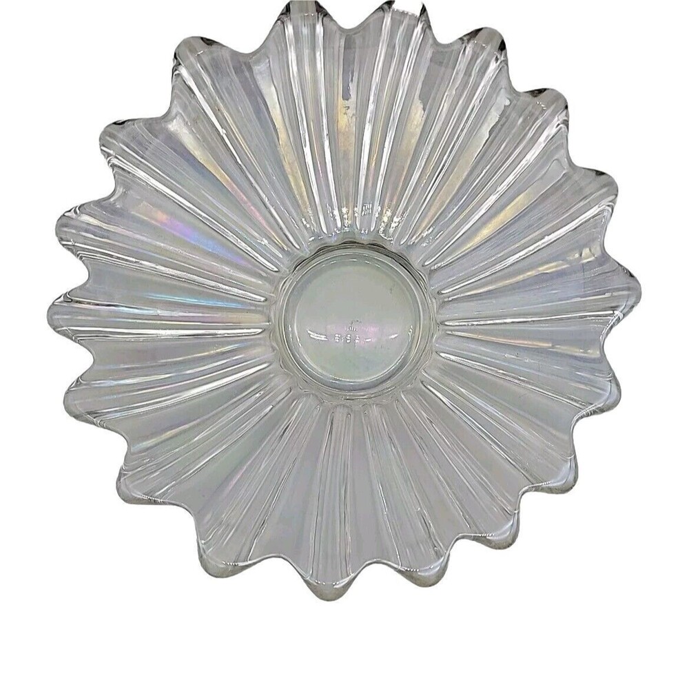 Vintage MCM Federal Celestial Art Glass Bowl Iridescent Starburst Flower Dish